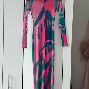 Agua Bendita Pink and Green Long Sleeve Dress
